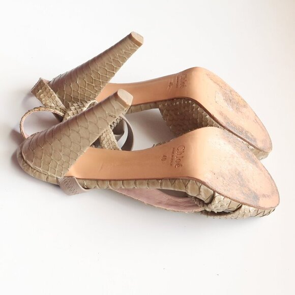 Chloe Sage Green Snakeskin Leather Open Toe Sandals Luxury Designer Summer Shoes - Picture 14 of 16